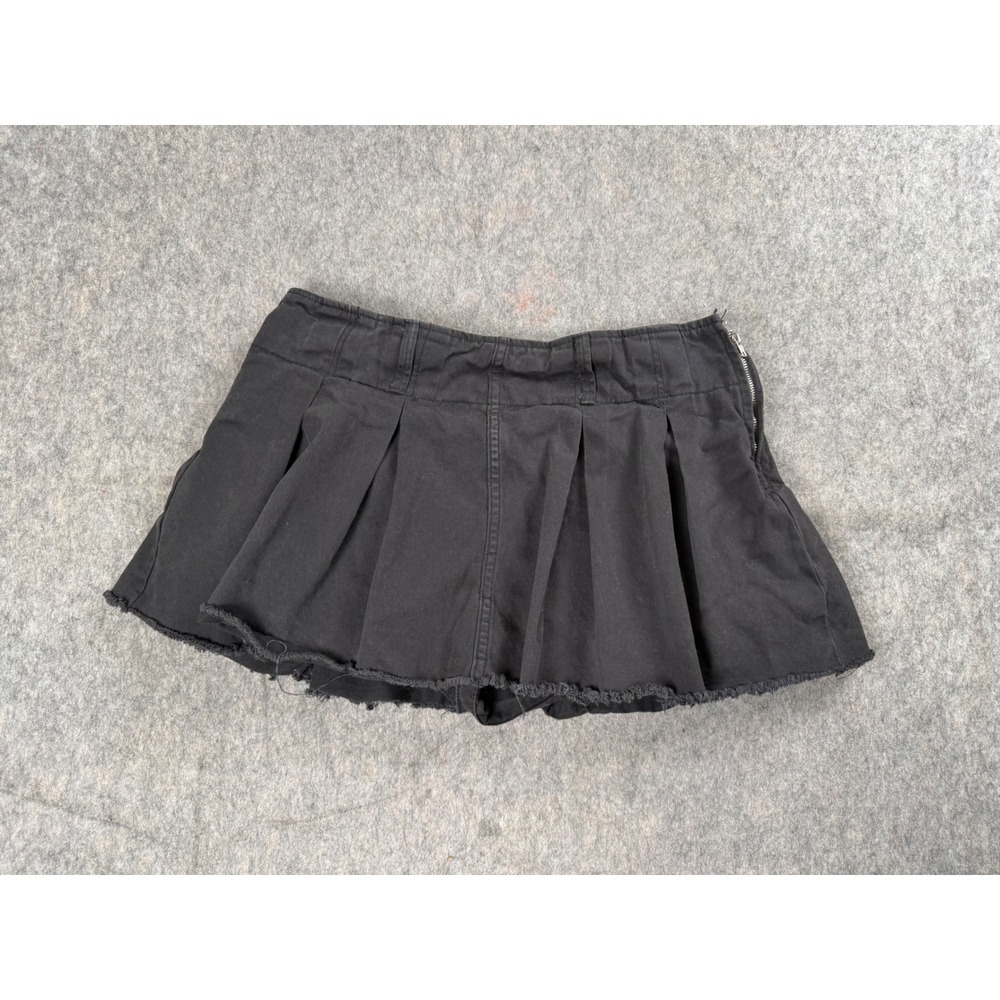 Forever 21 Pleated Skort Women Large Black Cotton Mini Skirt Raw Hem Y2K Preppy